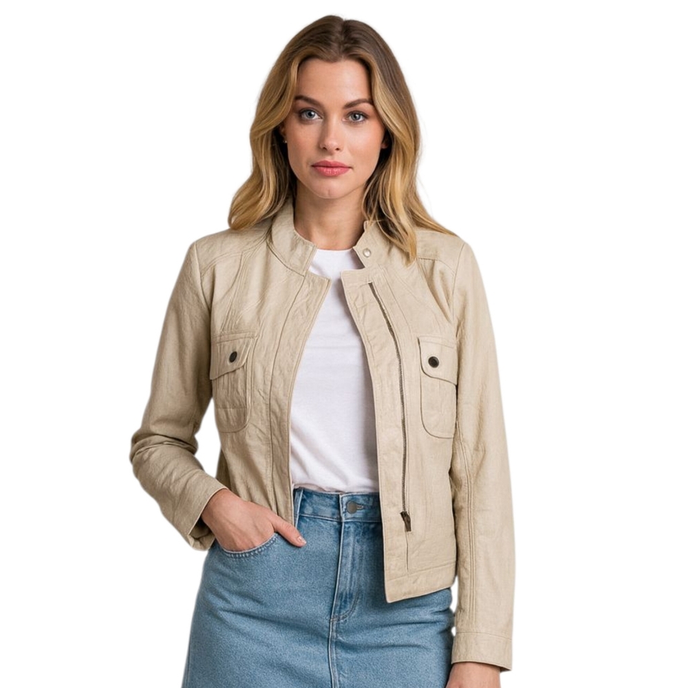 Time Postmodern Cream Leather Jacket - image 1